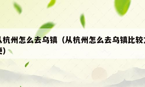 从杭州怎么去乌镇（从杭州怎么去乌镇比较方便）