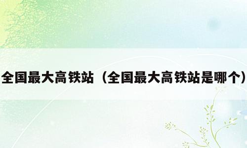 全国最大高铁站（全国最大高铁站是哪个）
