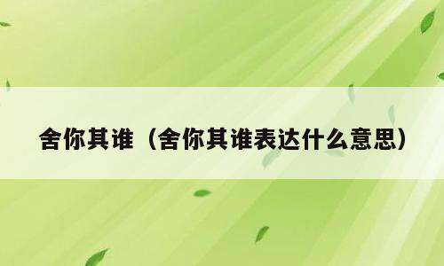 舍你其谁（舍你其谁表达什么意思）