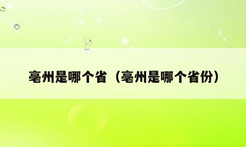亳州是哪个省（亳州是哪个省份）