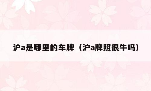 沪a是哪里的车牌（沪a牌照很牛吗）