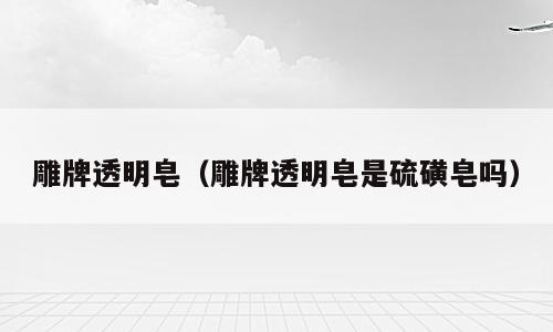 雕牌透明皂（雕牌透明皂是硫磺皂吗）