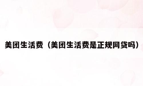 美团生活费（美团生活费是正规网贷吗）