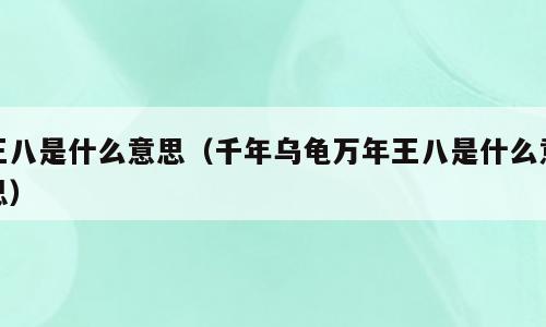 王八是什么意思（千年乌龟万年王八是什么意思）