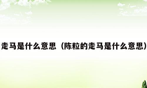 走马是什么意思（陈粒的走马是什么意思）
