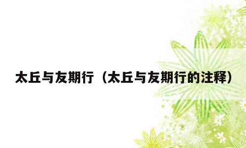 太丘与友期行（太丘与友期行的注释）