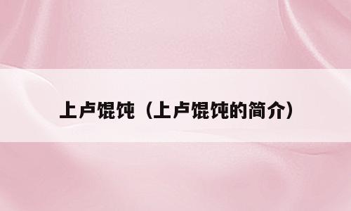 上卢馄饨（上卢馄饨的简介）