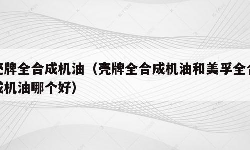 壳牌全合成机油（壳牌全合成机油和美孚全合成机油哪个好）