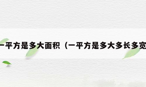 一平方是多大面积（一平方是多大多长多宽）