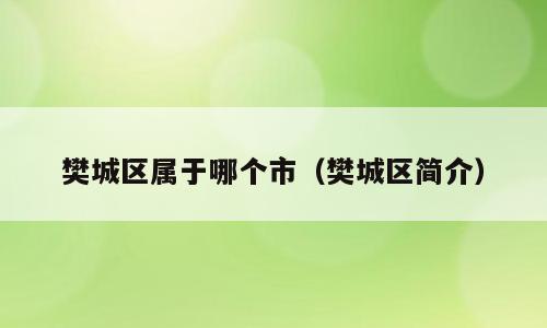 樊城区属于哪个市（樊城区简介）