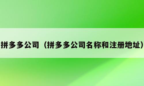 拼多多公司（拼多多公司名称和注册地址）