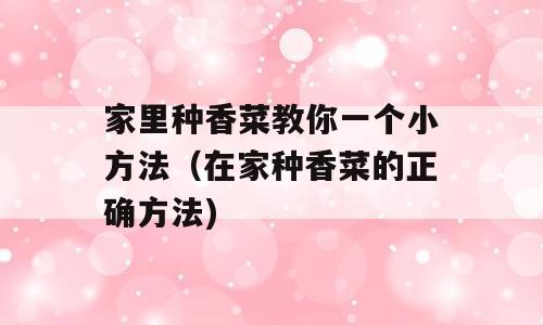家里种香菜教你一个小方法（在家种香菜的正确方法)