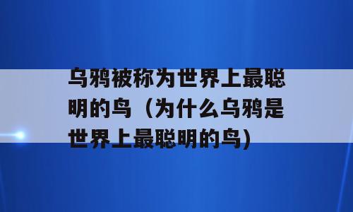 乌鸦被称为世界上最聪明的鸟（为什么乌鸦是世界上最聪明的鸟)