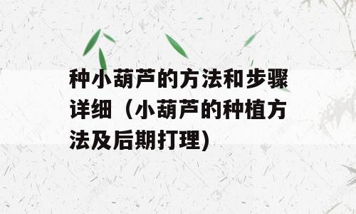 种小葫芦的方法和步骤详细（小葫芦的种植方法及后期打理)