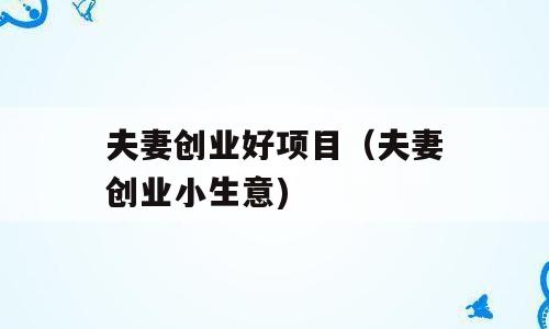 夫妻创业好项目（夫妻创业小生意)