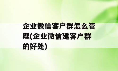 企业微信客户群怎么管理(企业微信建客户群的好处)
