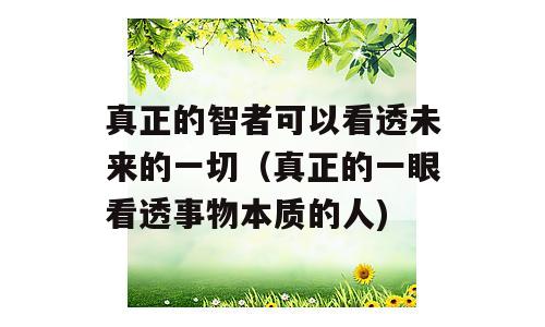 真正的智者可以看透未来的一切（真正的一眼看透事物本质的人)