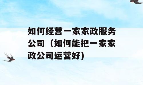 如何经营一家家政服务公司（如何能把一家家政公司运营好)