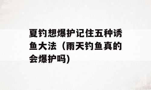 夏钓想爆护记住五种诱鱼大法（雨天钓鱼真的会爆护吗)