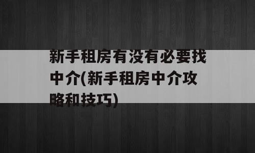 新手租房有没有必要找中介(新手租房中介攻略和技巧)