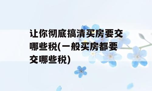 让你彻底搞清买房要交哪些税(一般买房都要交哪些税)