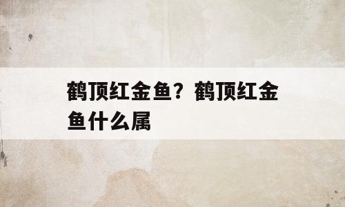 鹤顶红金鱼？鹤顶红金鱼什么属