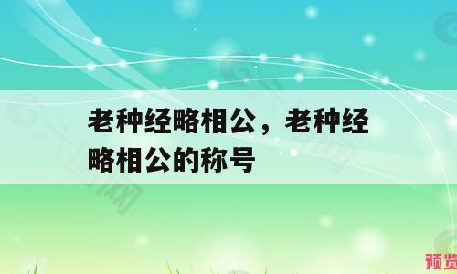 老种经略相公，老种经略相公的称号