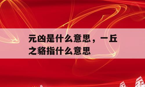 元凶是什么意思，一丘之貉指什么意思