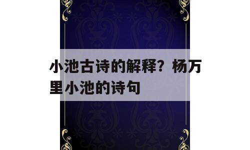 小池古诗的解释？杨万里小池的诗句