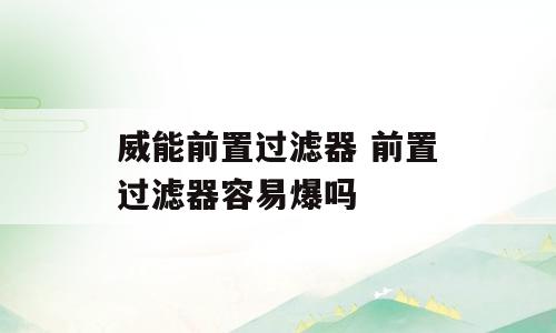 威能前置过滤器 前置过滤器容易爆吗