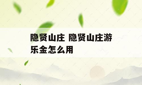 隐贤山庄 隐贤山庄游乐金怎么用