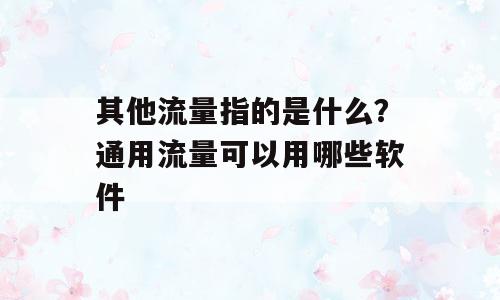 其他流量指的是什么？通用流量可以用哪些软件