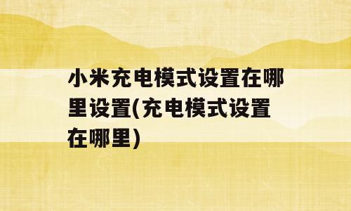 小米充电模式设置在哪里设置(充电模式设置在哪里)