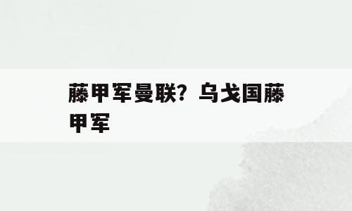 藤甲军曼联？乌戈国藤甲军