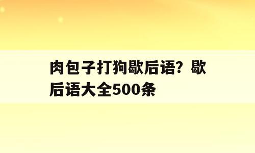 肉包子打狗歇后语？歇后语大全500条