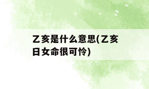乙亥是什么意思(乙亥日女命很可怜)