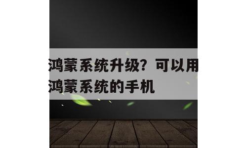 鸿蒙系统升级？可以用鸿蒙系统的手机