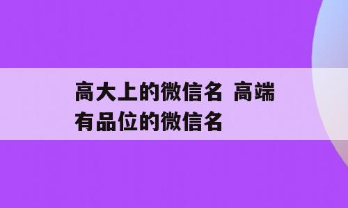 高大上的微信名 高端有品位的微信名