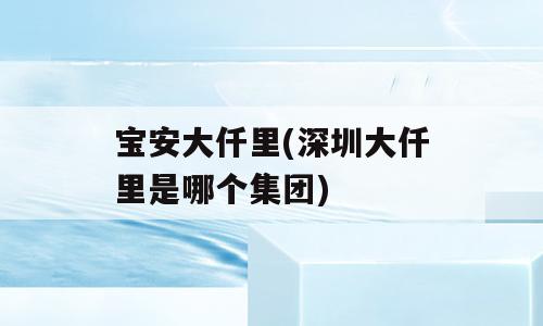 宝安大仟里(深圳大仟里是哪个集团)