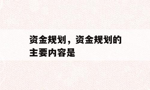 资金规划，资金规划的主要内容是
