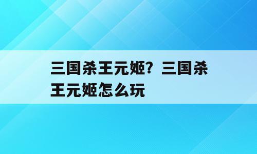 三国杀王元姬？三国杀王元姬怎么玩