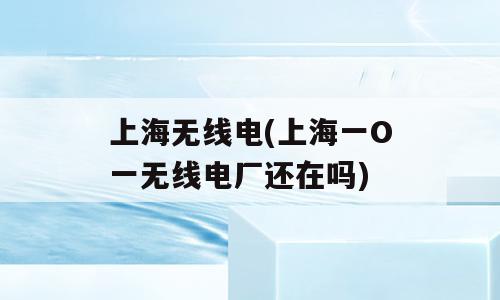 上海无线电(上海一O一无线电厂还在吗)