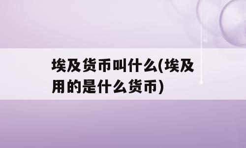 埃及货币叫什么(埃及用的是什么货币)