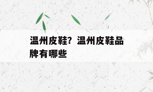 温州皮鞋？温州皮鞋品牌有哪些