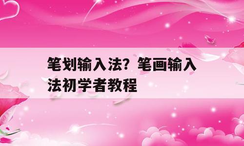 笔划输入法？笔画输入法初学者教程