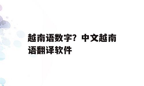 越南语数字？中文越南语翻译软件