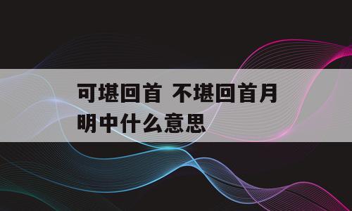 可堪回首 不堪回首月明中什么意思