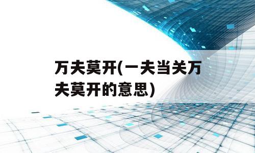 万夫莫开(一夫当关万夫莫开的意思)