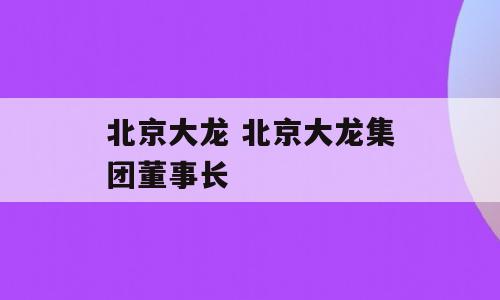 北京大龙 北京大龙集团董事长