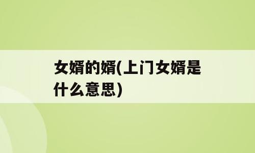 女婿的婿(上门女婿是什么意思)